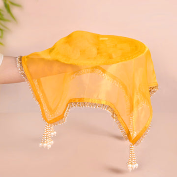Tasselled Organza Thali Cover Yellow Set Of 2