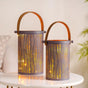 Taupe Metal Leafy Cutwork Lantern Set Of 2