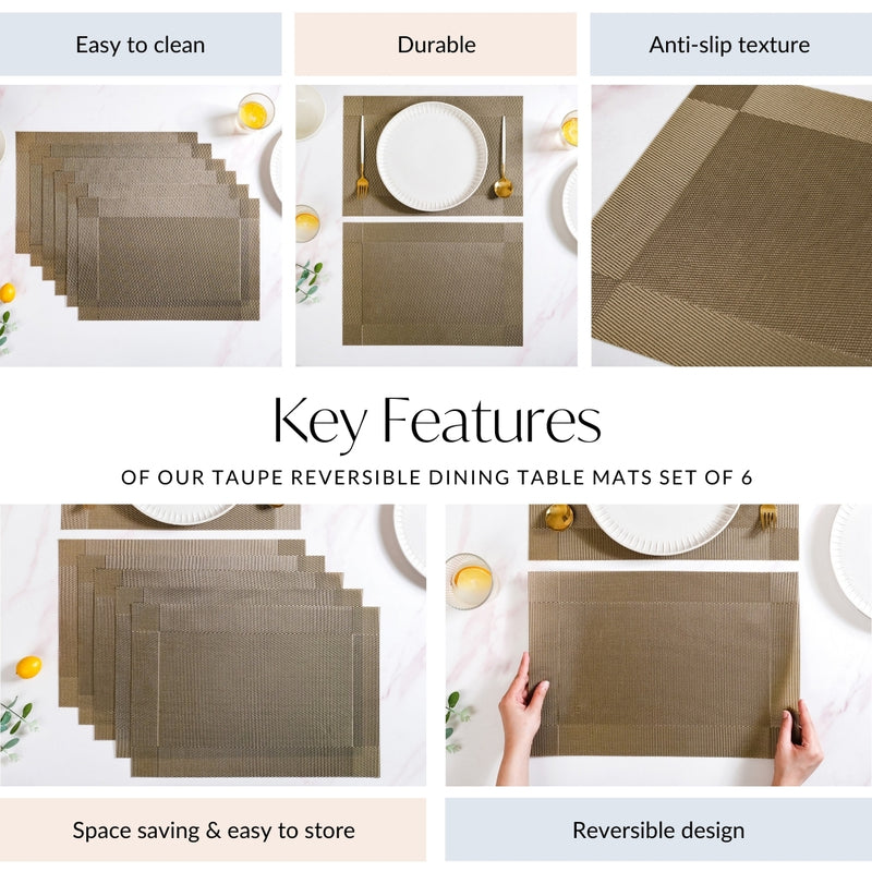 Taupe Reversible Dining Table Mats Set Of 6