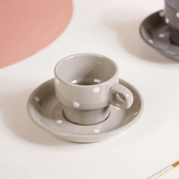 Ceramic Polka Dot Stackable Tea Cup And Saucer Set Of 4 100ml