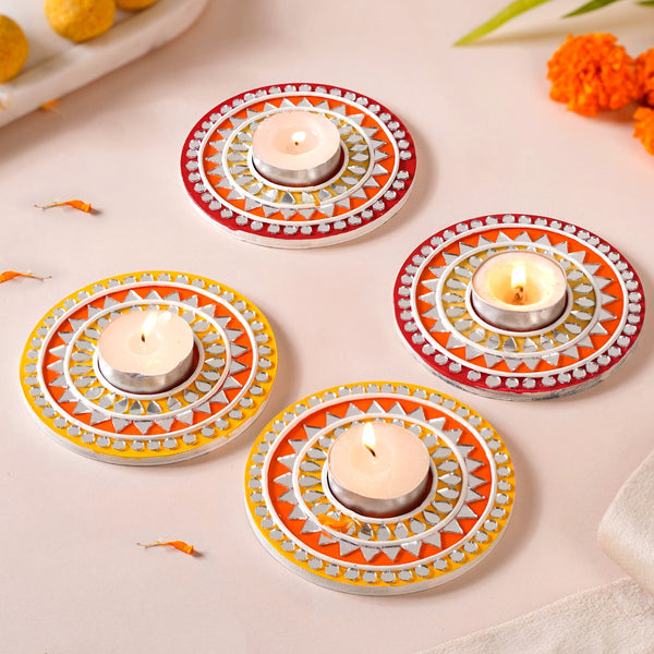 Festive Lippan Art Tealight Candle Holder Set Of 4