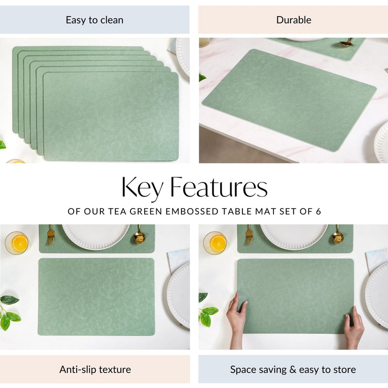 Tea Green Embossed Table Mat Set Of 6
