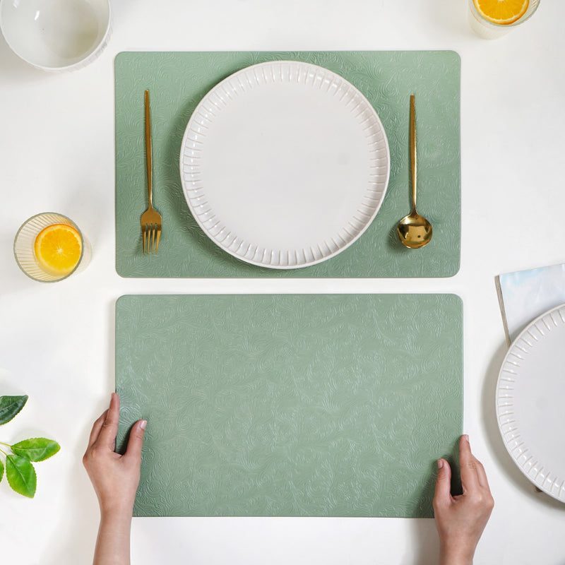 Tea Green Embossed Table Mat Set Of 6