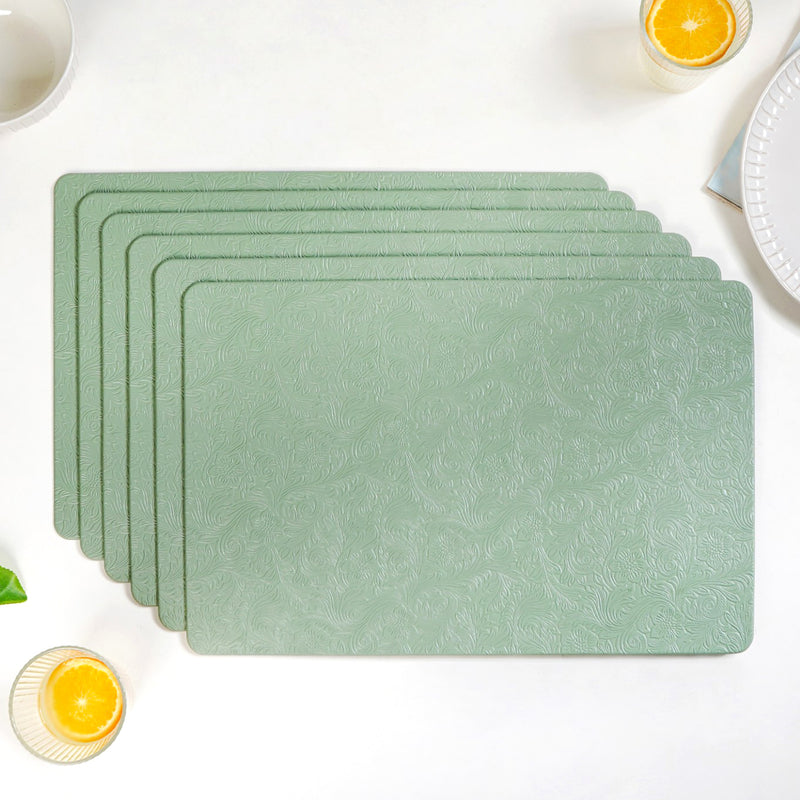 Tea Green Embossed Table Mat Set Of 6