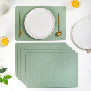 Tea Green Embossed Table Mat Set Of 6