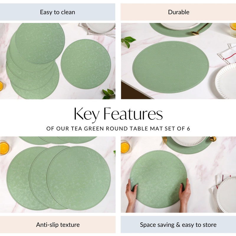 Tea Green Round Table Mat Set Of 6