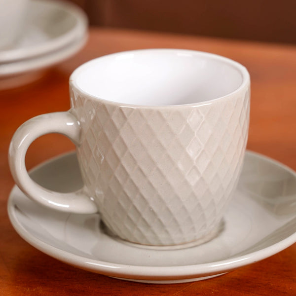 Set Of 6 Ceramic Tara Tea Cup And Saucer Grey 225ml