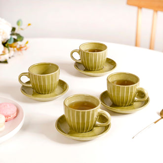 Costola Tea Cup And Saucer Set Of 4 Olive 125ml