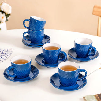 Tara Tea Cup And Saucer Set Of 6 Dark Blue 225ml