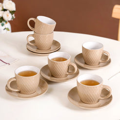 Beige Tara Ceramic Cup And Saucer Set Of 6 225ml