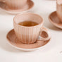 Costola Ceramic Tea Cup And Saucer Set Of 4 Pink 125ml