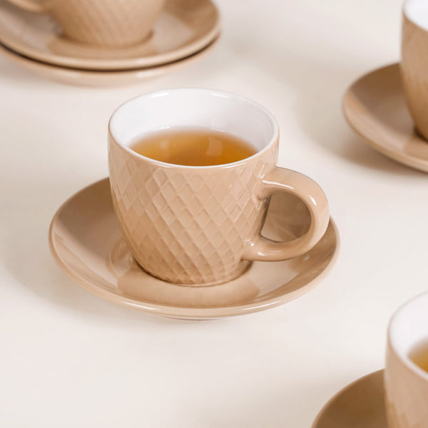 Beige Tara Ceramic Cup And Saucer Set Of 6 225ml