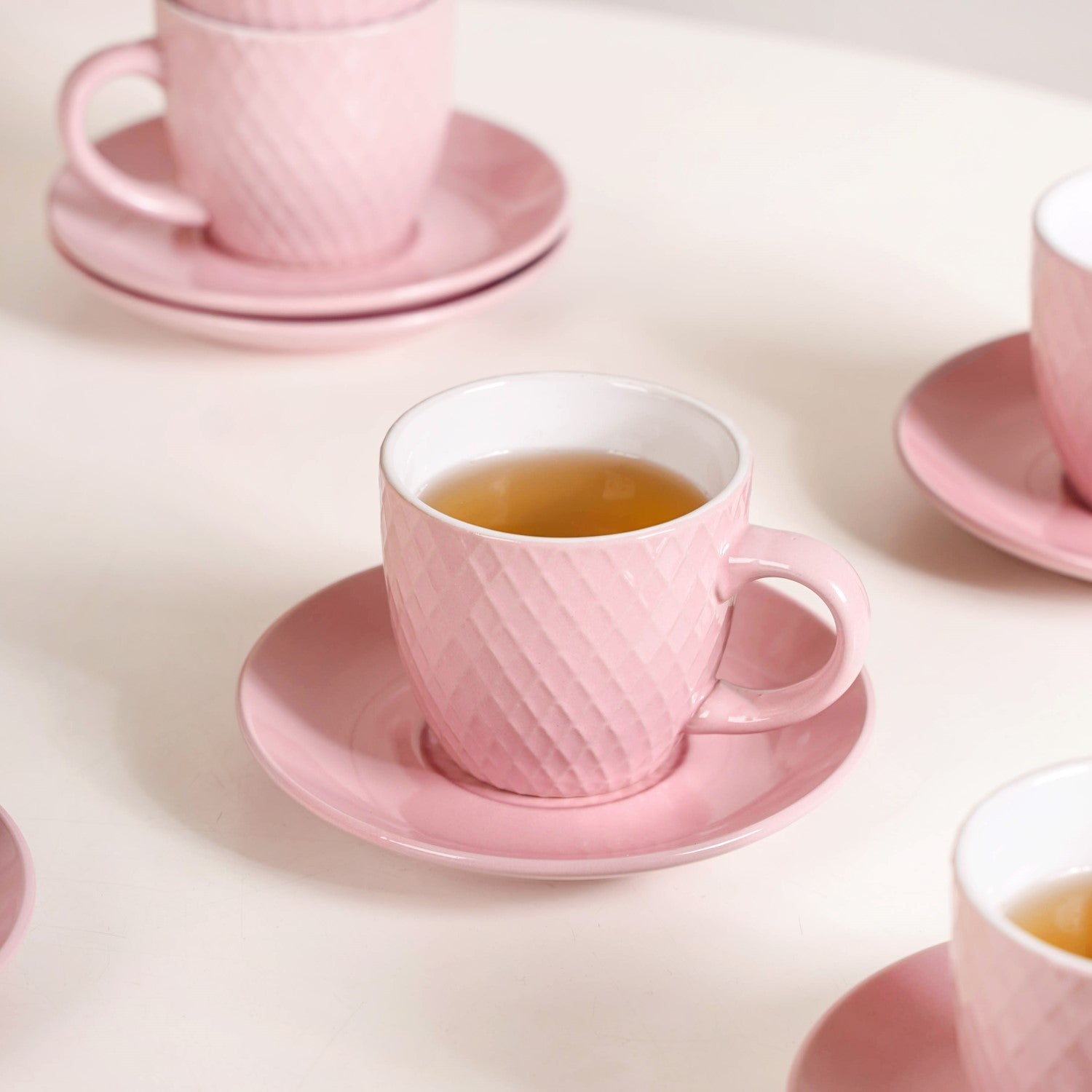 Set Of 6 Pink Tara Ceramic Tea Cup And Saucer 225ml Online