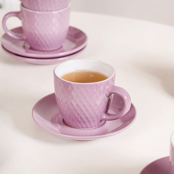 Purple Ceramic Tara Tea Cup Set Of 6 With Saucer 225ml