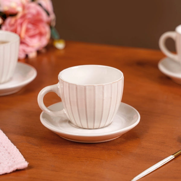 Costola Tea Cup And Saucer Set Of 4 Off White 125ml