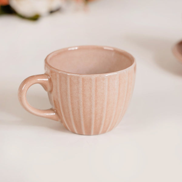 Costola Ceramic Tea Cup And Saucer Set Of 4 Pink 125ml