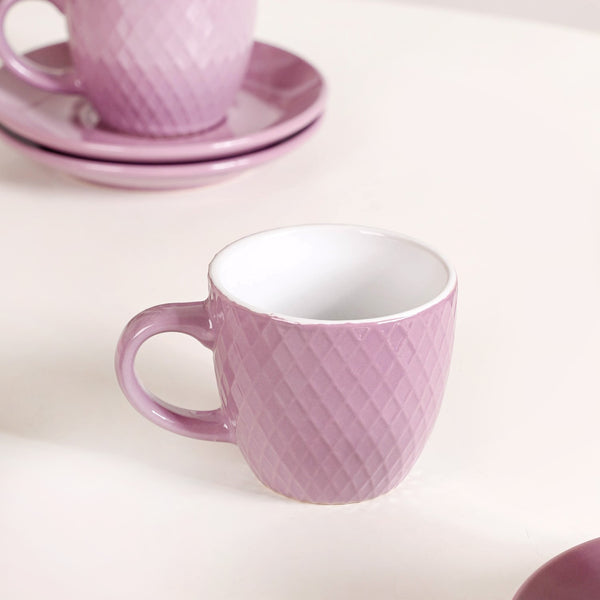 Purple Ceramic Tara Tea Cup Set Of 6 With Saucer 225ml