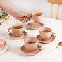 Costola Ceramic Tea Cup And Saucer Set Of 4 Pink 125ml