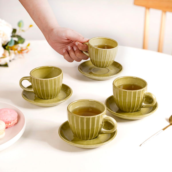 Costola Tea Cup And Saucer Set Of 4 Olive 125ml