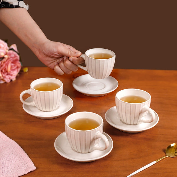 Costola Tea Cup And Saucer Set Of 4 Off White 125ml