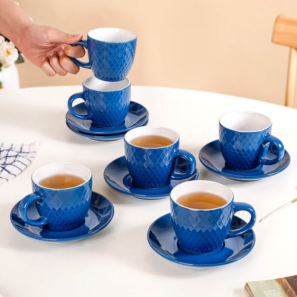 Tara Tea Cup And Saucer Set Of 6 Dark Blue 225ml