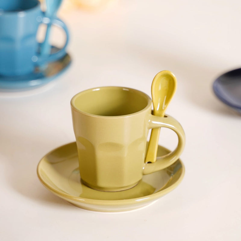 Set Of 6 Eclectic Tea Cup With Saucer And Spoons 100ml