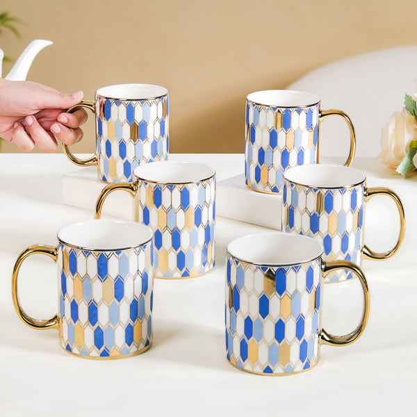 Honeycomb Pattern Ceramic Cup Set of 6 350ml