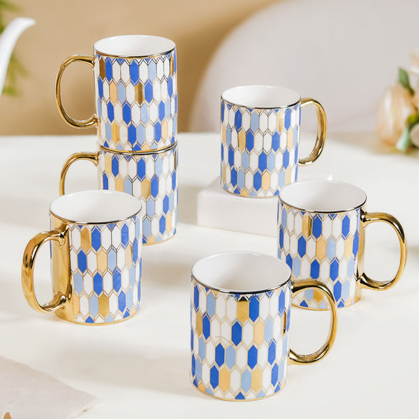 Honeycomb Pattern Ceramic Cup Set of 6 350ml