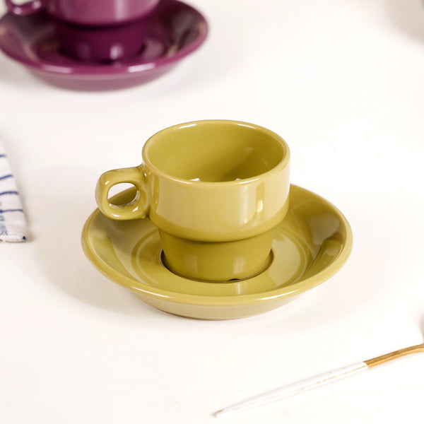 Mini Stackable Tea Cup And Saucer Set Of 4 Multicolour 100ml