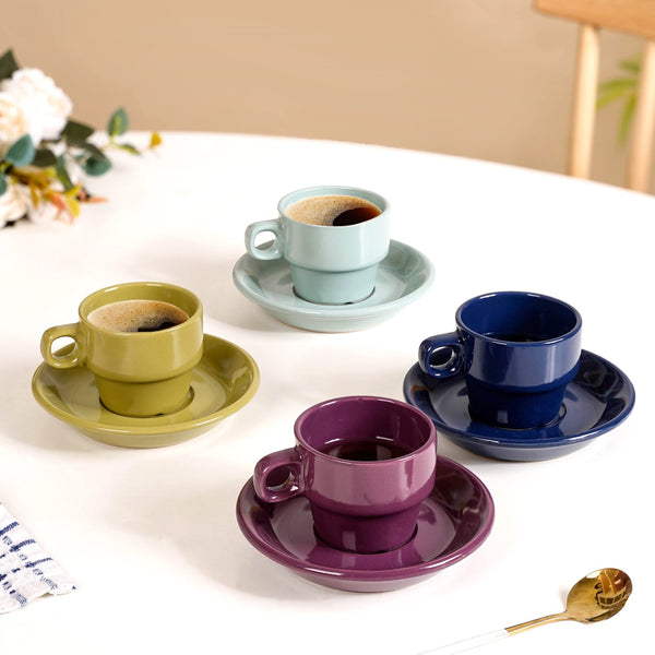 Mini Stackable Tea Cup And Saucer Set Of 4 Multicolour 100ml