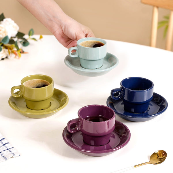 Mini Stackable Tea Cup And Saucer Set Of 4 Multicolour 100ml