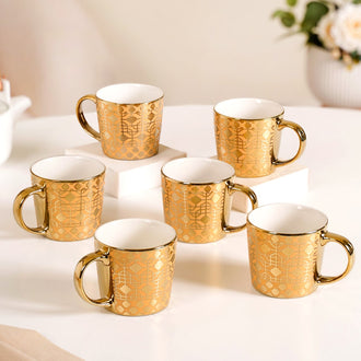 Golden Mirage Cup Set of 6 280ml - Tea cup set, coffee cup set, tea cups, coffee cups, ceramic tea cups