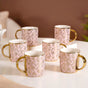 Luxe Ceramic Floral Teacup Set of 6 Pink Gold 350ml- Tea cups, tea cup set, ceramic tea cups, tea cup set of 6