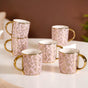 Luxe Ceramic Floral Teacup Set of 6 Pink Gold 350ml- Tea cups, tea cup set, ceramic tea cups, tea cup set of 6