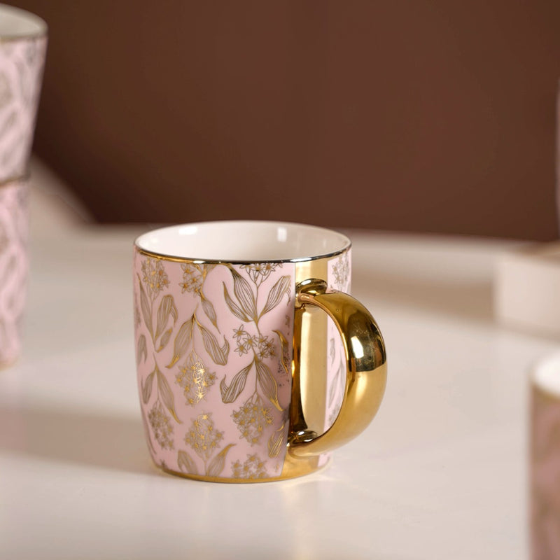 Luxe Ceramic Floral Teacup Set of 6 Pink Gold 350ml- Tea cups, tea cup set, ceramic tea cups, tea cup set of 6