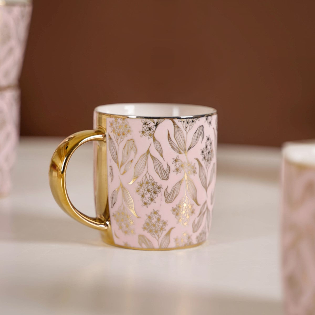 Set Of 6 Floral Patterned Coffee Mug Grey 350ml