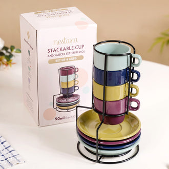 Mini Stackable Tea Cup And Saucer Set Of 4 100ml