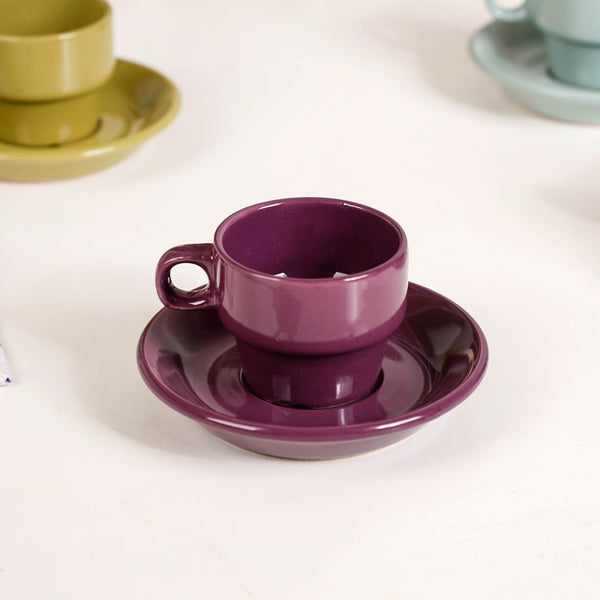 Mini Stackable Tea Cup And Saucer Set Of 4 Multicolour 100ml