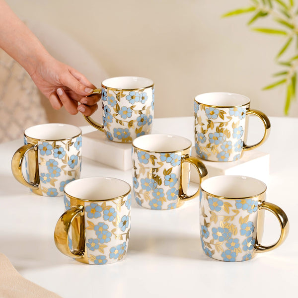 Luxe Ceramic Cup With Flower Design Set of 6 330ml