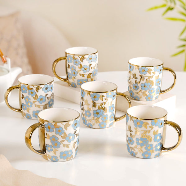 Luxe Ceramic Cup With Flower Design Set of 6 330ml