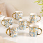 Luxe Ceramic Cup With Flower Design Set of 6 330ml - Tea cup set, coffee cup set, tea cups, coffee cups, ceramic tea cups