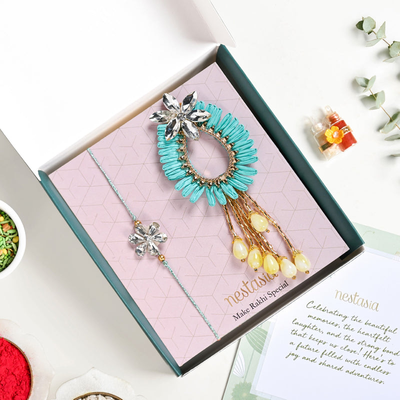 Turquoise Blossom Rakhi Lumba Gift Set