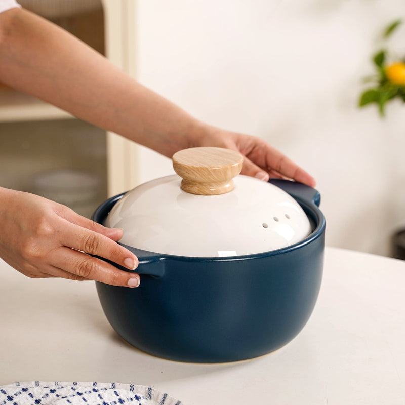 Teal Ceramic Cooking Pot With Lid 2000ml