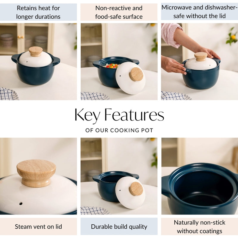 TealCera Cooking Pot With Lid 1300ml