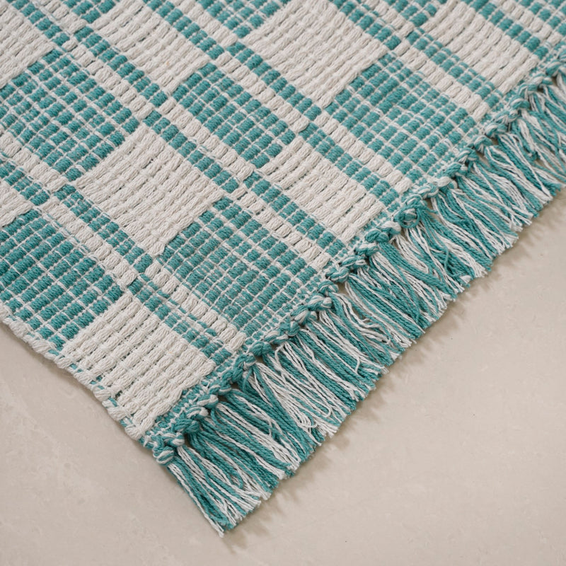 Teal Tide Fringe Cotton Floor Runner 130x50cm