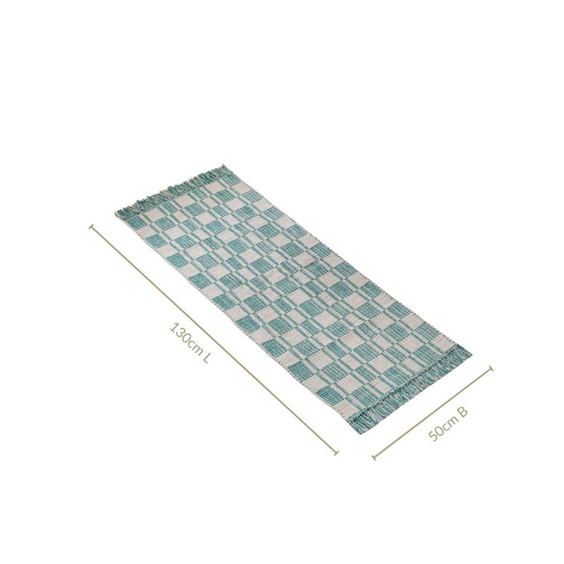 Teal Tide Fringe Cotton Floor Runner 130x50cm
