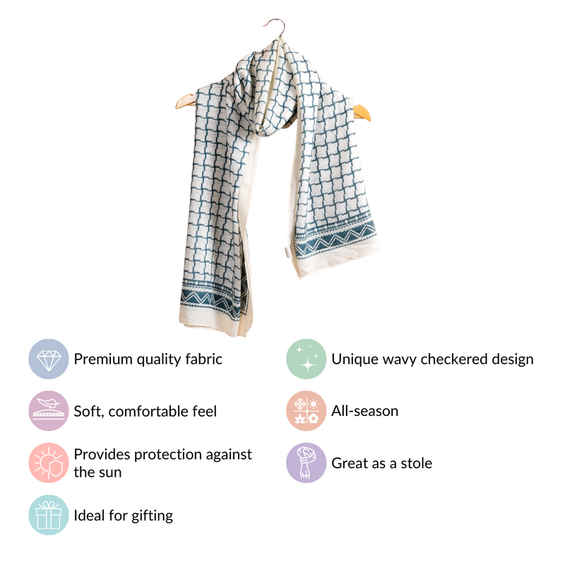 Teal Wavy Checkered Lightweight Summer Scarf