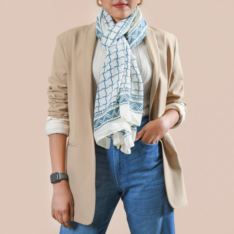 Teal Wavy Checkered Lightweight Summer Scarf