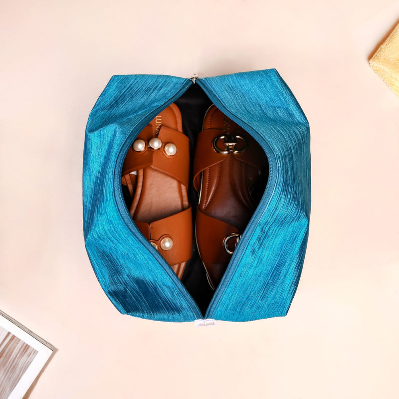 Teal Zippered Shoe Bags For Travel Large Set Of 3