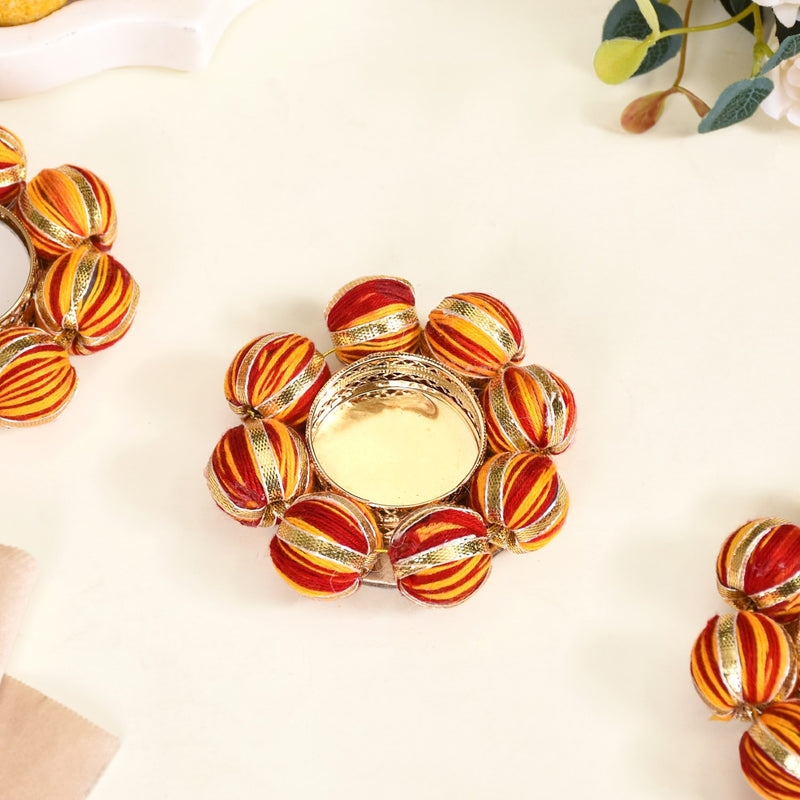 Set Of 6 Tealight Holders With Beaded Thread Decoration